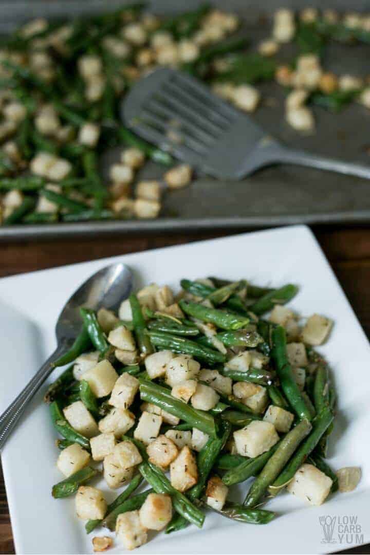 Roasted jicama keto recipe with green beans