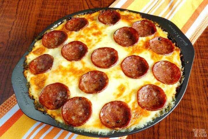 Easy low carb pizza in a deep dish pan