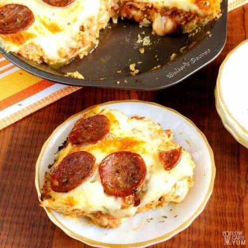 Low Carb Pizza in a Deep Dish Pan for Meat Lovers Low Carb Yum