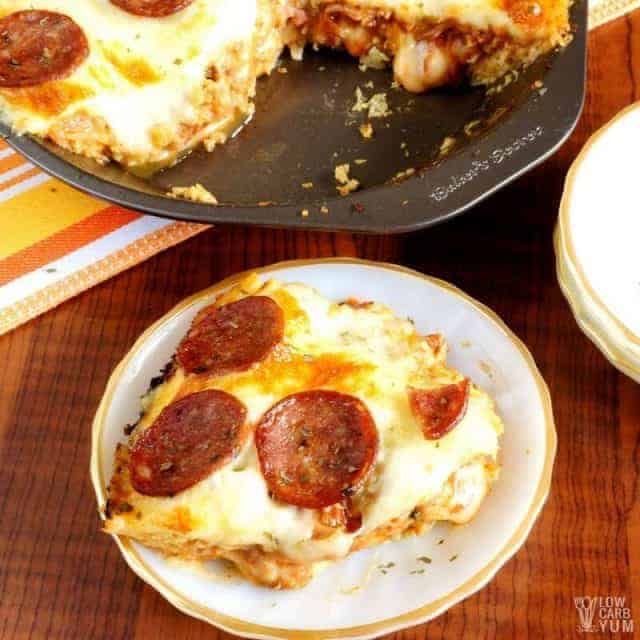 Low Carb Pizza in a Deep Dish Pan for Meat Lovers Low Carb Yum
