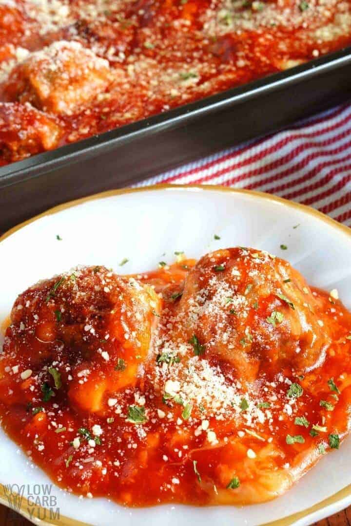 Easy gluten-free low-carb meatball parmesan casserole