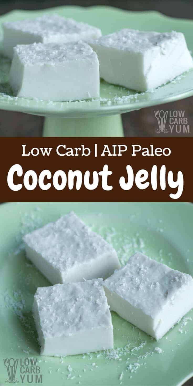 An AIP paleo coconut treat made with grass-fed gelatin and coconut cream. With only 3 simple ingredients, coconut jelly is sure to become a regular. #aippaleo #keto #ketosnack | LowCarbYum.com