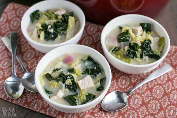 Dairy free cream of turkey soup with cabbage and kale
