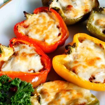 pulled pork stuffed peppers on a platter