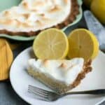 Refreshing keto low carb lemon custard pie with meringue