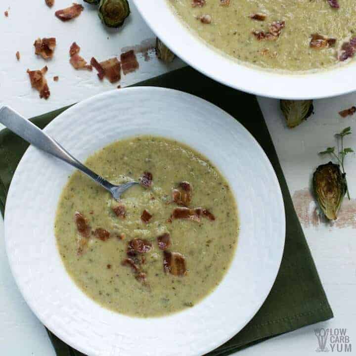 Simple roasted brussels sprout soup with bacon