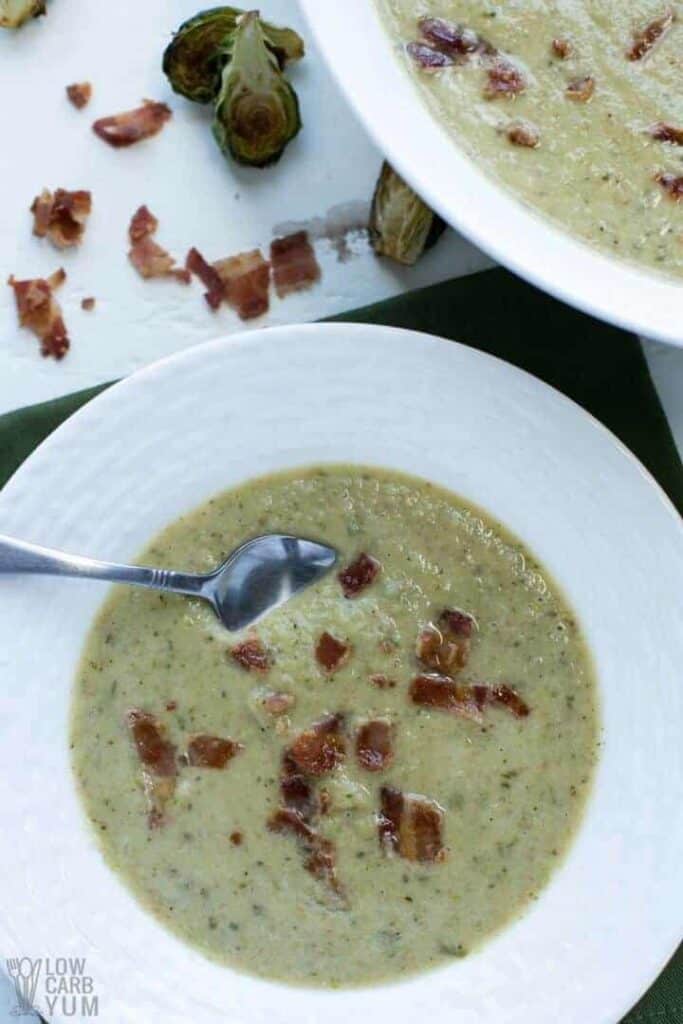 Roasted Brussels Sprout Soup with Bacon Low Carb Yum