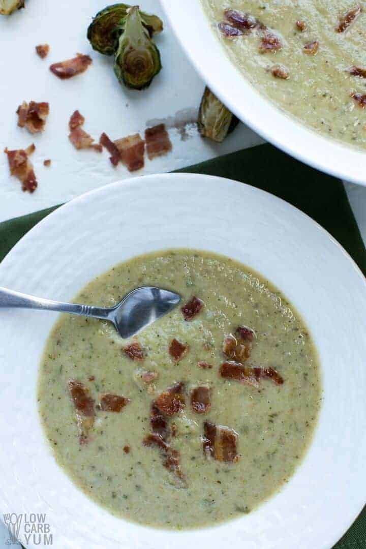 Roasted brussels sprout soup with bacon