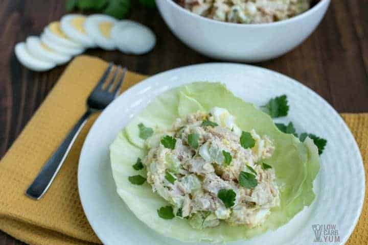 tuna and egg salad with sour cream on lettuce