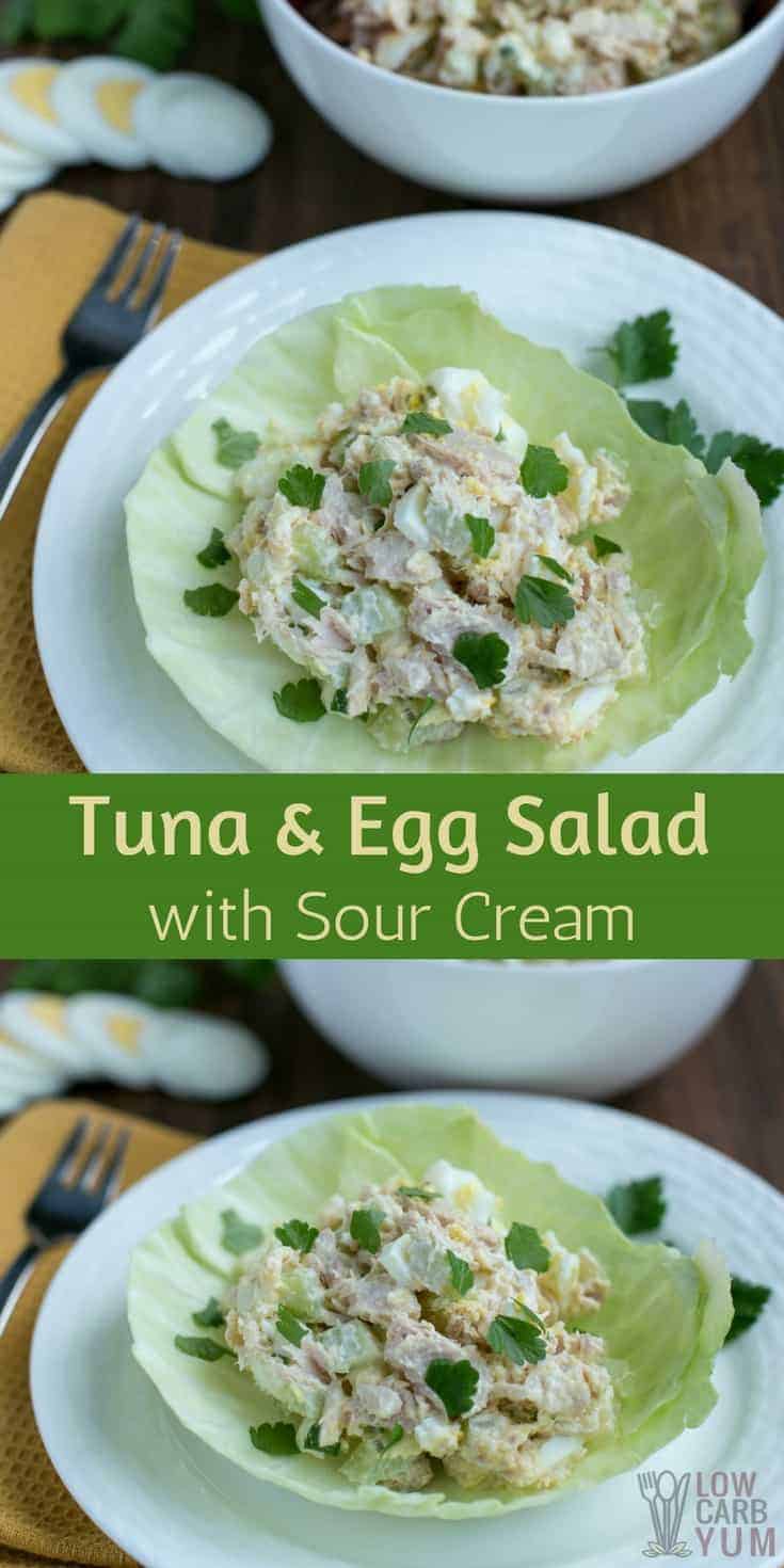 Want to know how to make the best tuna salad? This recipe for tuna and egg salad with sour cream is low carb is hard to beat. #lowcarb #keto #tuna #weightwatchers #ketorecipes #atkins #tunasalad | LowCarbYum.com