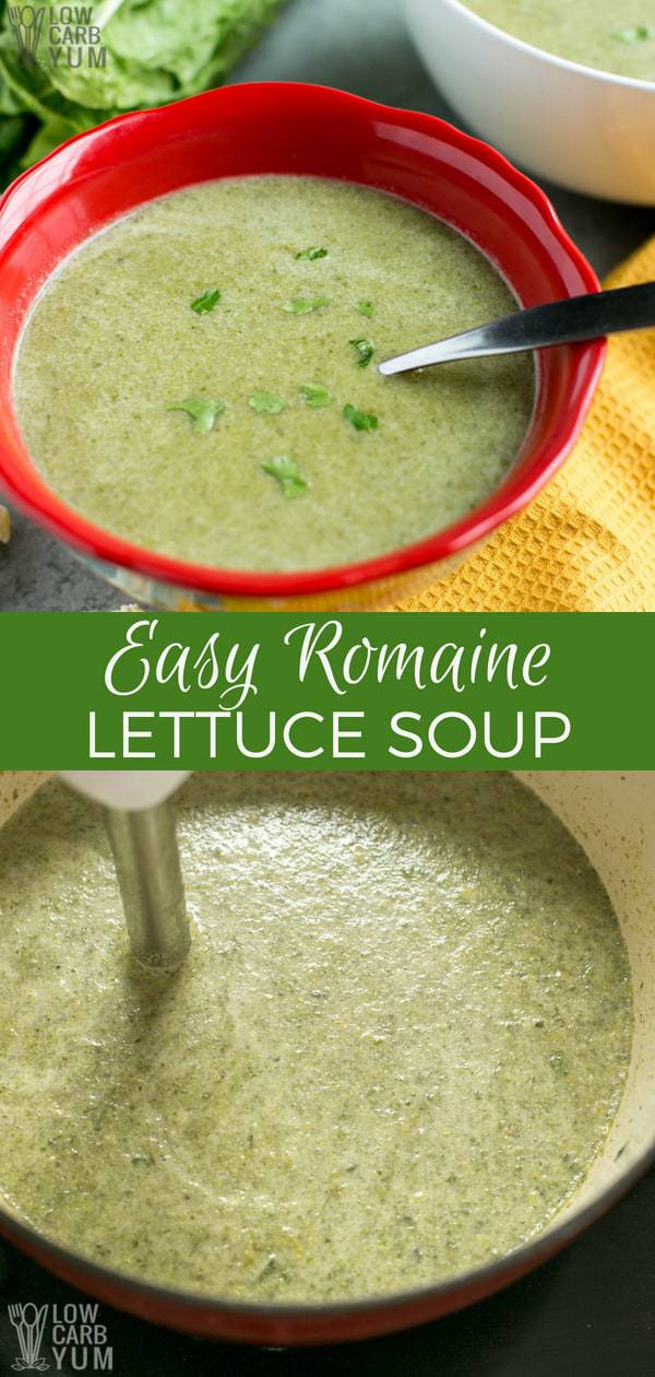 Need something hot and nourishing that you can make in just 10 minutes? This creamy, savory easy romaine lettuce soup will warm your bones on chilly nights. #easyrecipe #souprecipe #ketorecipe #lowcarb #soup | LowCarbYum.com