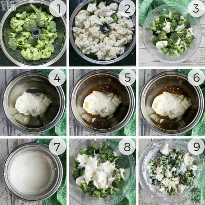 Initial steps for making an Amish broccoli cauliflower salad recipe