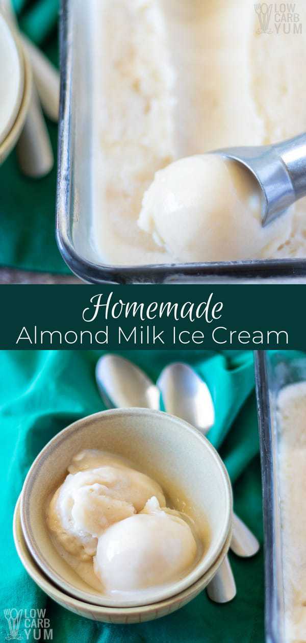It's simple to make your own homemade almond milk ice cream with a recipe that takes just 10 minutes to prepare. And, it will produce huge smiles for a family of four. #dairyfree #almondmilk #icecream #sugarfree #lowcarb | LowCarbYum.com