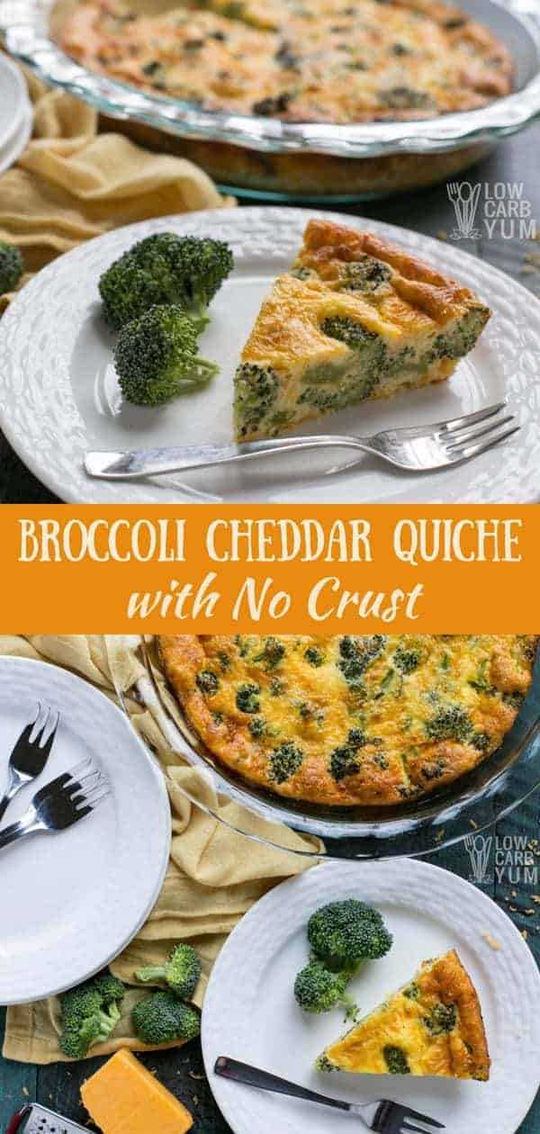 Love quiche but not all the empty calories that comes with it? Then try this crustless broccoli cheddar quiche recipe. Only five minutes of prep time! #weightwatchers #Atkins #lowcarb #keto #ketorecipes #broccoli #cheese #quiche #lowcarbrecipes #lowcarbmeals #ketomeals #lowcarbbreakfast #ketobreakfast | LowCarbYum.com