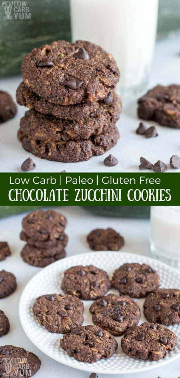 Need a new low-carb dessert? Try these healthy chocolate zucchini cookies. The perfect balance of green-tasting earthiness and palate-pleasing sweetness. #lowcarb #lowcarbdesserts #keto #ketodesserts #chocolate #zucchini #lowcarbcookies #ketocookies #ketorecipes #weightwatchers #sugarfree #Atkins | LowCarbYum.com