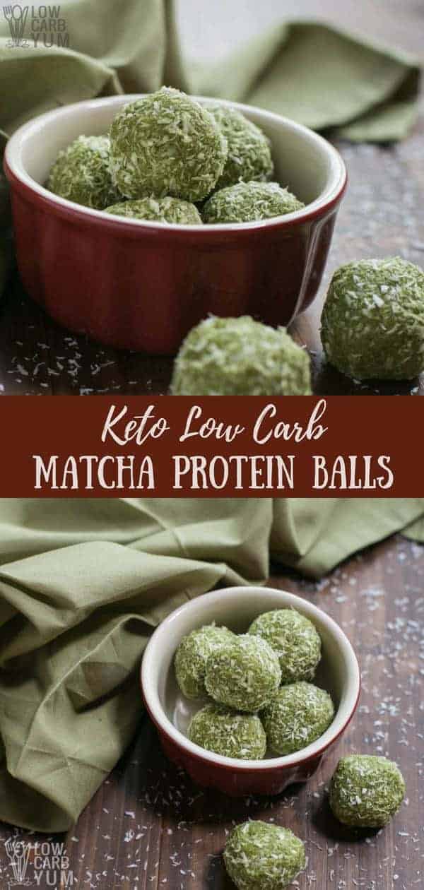 Looking for a new keto friendly snack to power you through the day? Then check out these low carb protein balls with matcha collagen. #keto #lowcarb #matcha #collagen #proteinballs | LowCarbYum.com