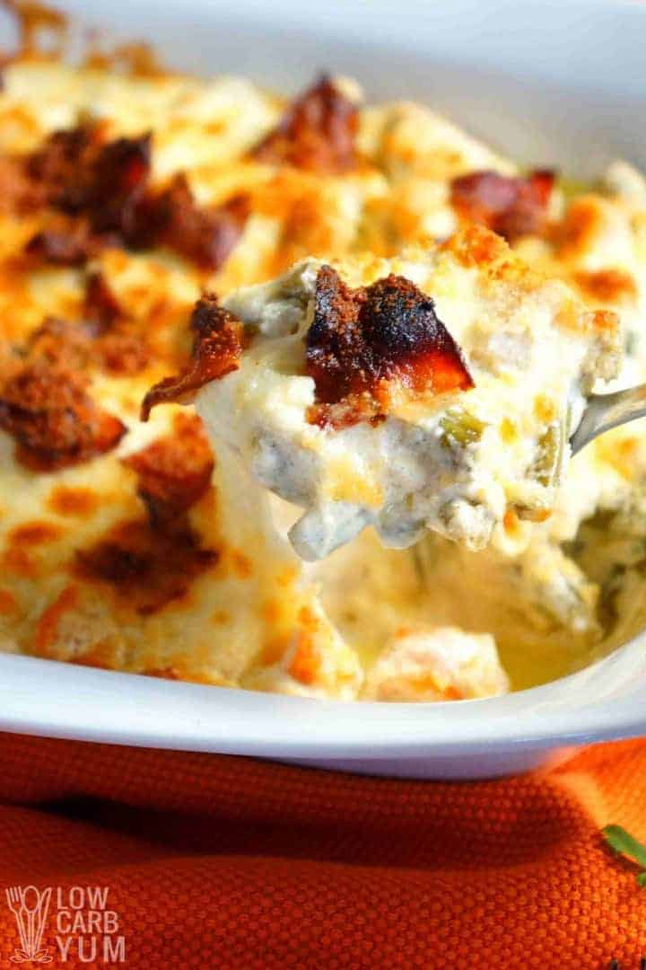 Serving a cheesy low carb chicken vegetable casserole