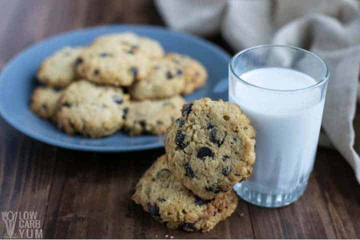 Serving coconut flour chocolate chip cookies with milk