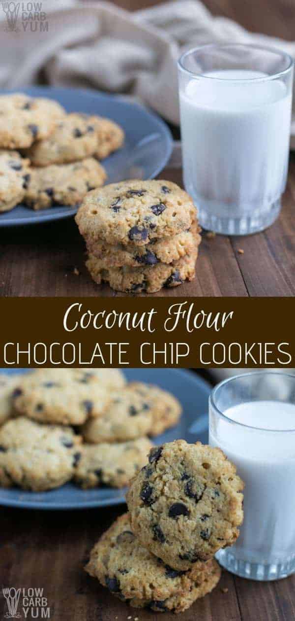 Following a keto lifestyle but can't give up cookies? No worries! You can make these easy coconut flour chocolate chip cookies and stay on plan. #lowcarb #keto #lowcarbrecipes #ketorecipes #lowcarbdesserts #ketodesserts #lowcarbcookies #ketocookies #weightwatchers #Atkins #sugarfree #glutenfree | LowCarbYum.com