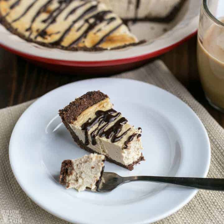 Bite of coffee cheesecake on fork