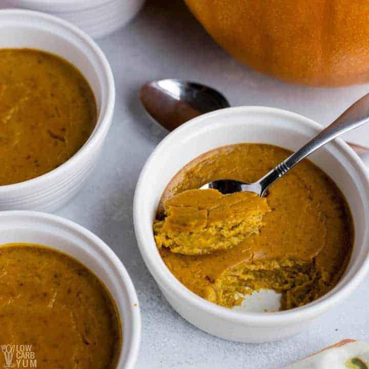 spoon bite of healthy paleo pumpkin custard