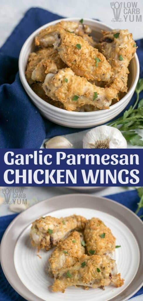 Easy baked garlic parmesan chicken wings that are low carb and gluten free. #chickenwings #keto #ketorecipes #lowcarb #glutenfree #weightwatchers #Atkins #chickenrecipes #appetizers | LowCarbYum.com
