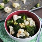 Roasted broccoli and cauliflower in bowl