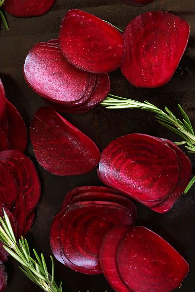 baked rosemary beet chips