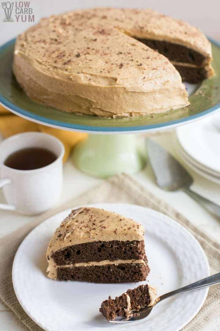 Fork bite of chocolate peanut butter cake