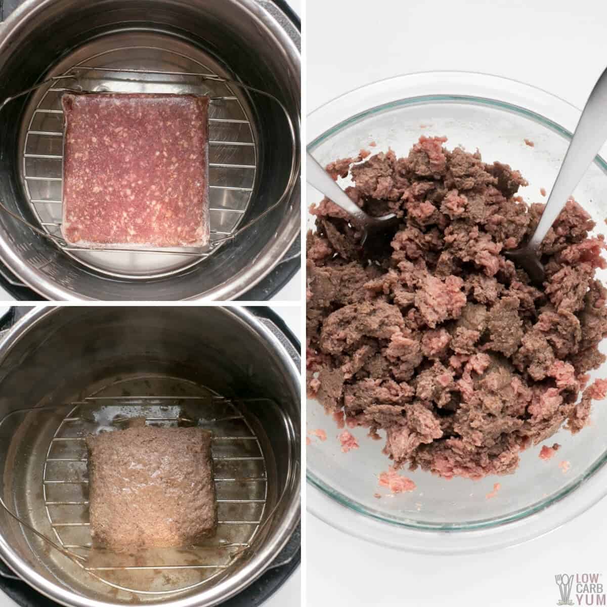 cooking frozen ground beef in instant pot