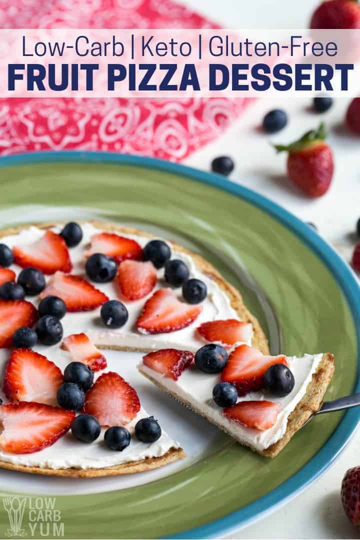 Low carb, keto, gluten-free cream cheese fruit pizza dessert