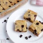 keto coconut chocolate chip bars on white plate.