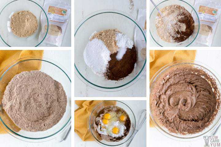 Making the low carb chocolate peanut butter cake batter