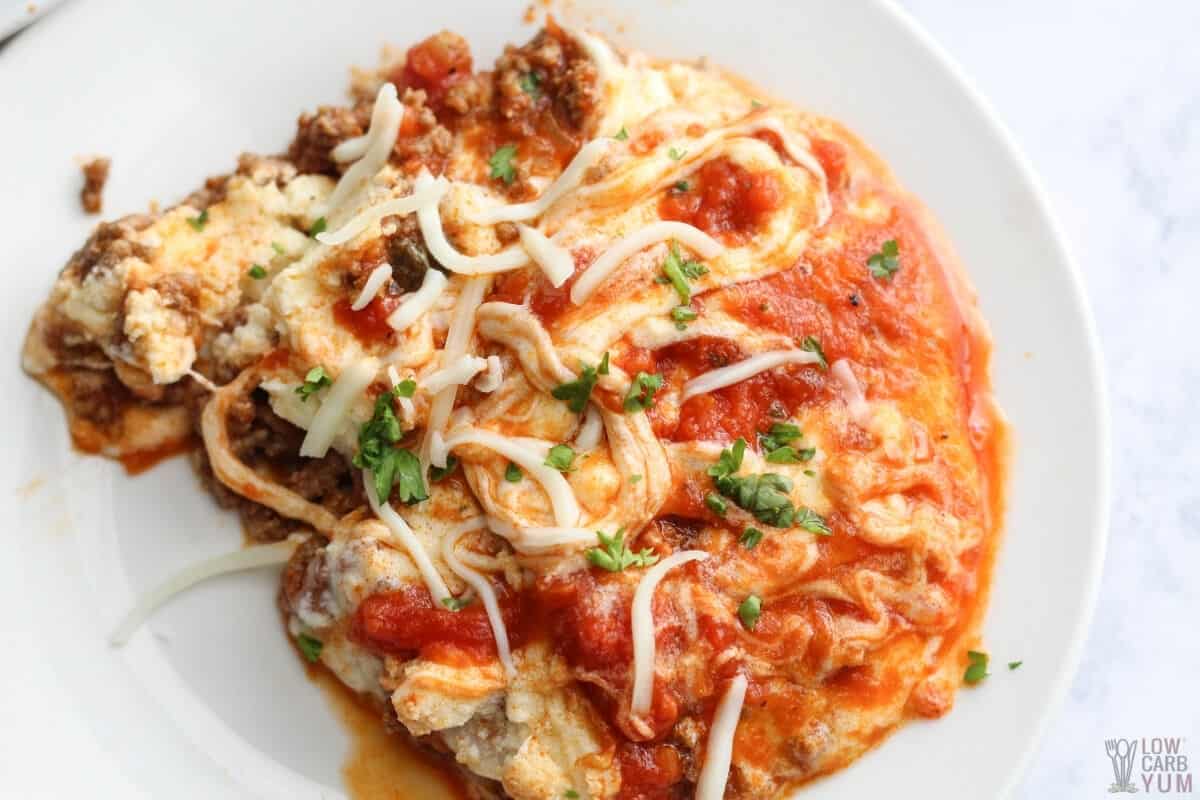 no noodle lasagna keto instant pot recipe on white plate