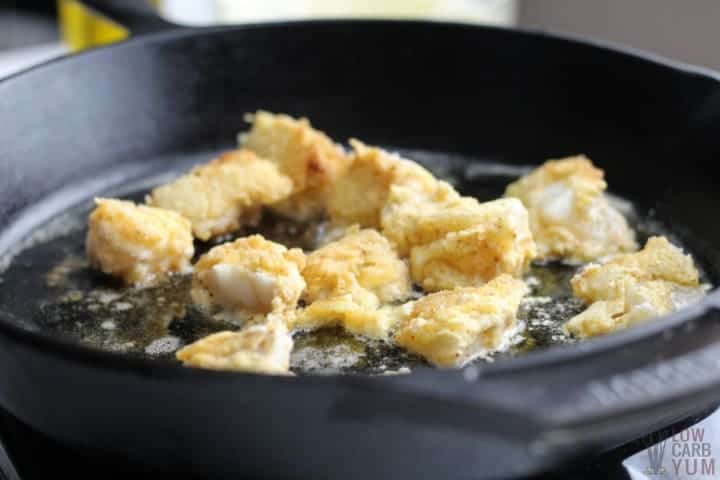 Frying the fish for paleo tacos