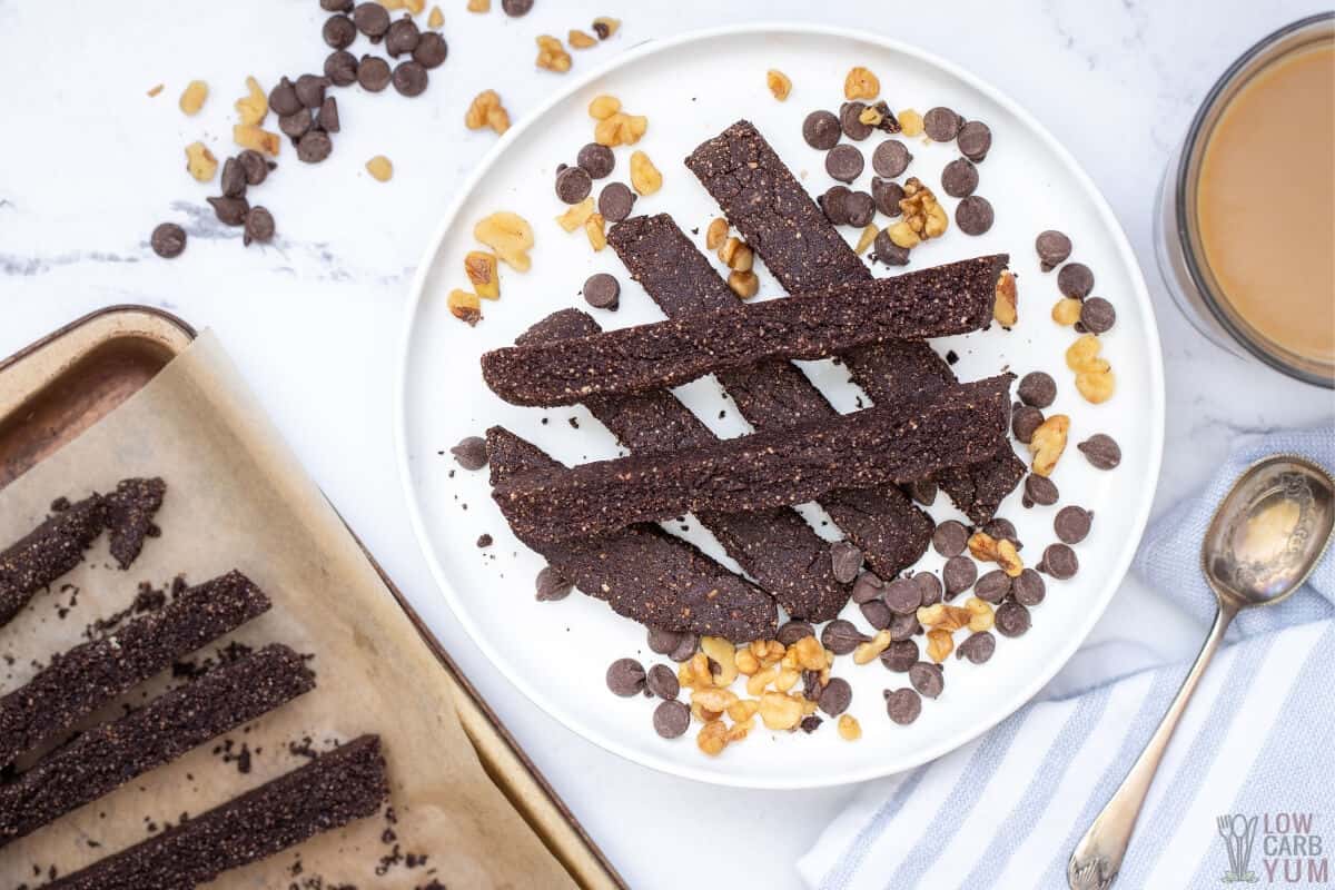 chocolate almond biscotti on plate