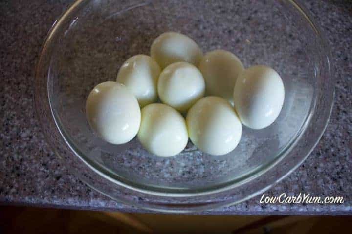 bowl of eight large peeled eggs