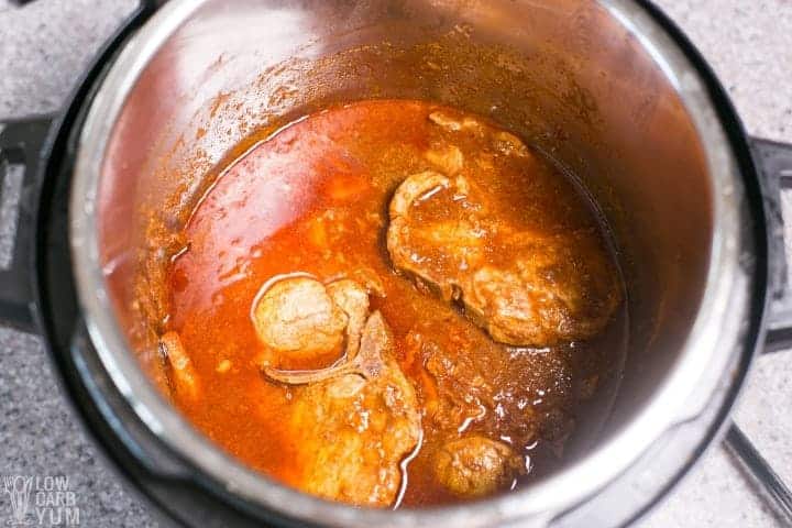 Fully cooked BBQ pork chops in pressure cooker