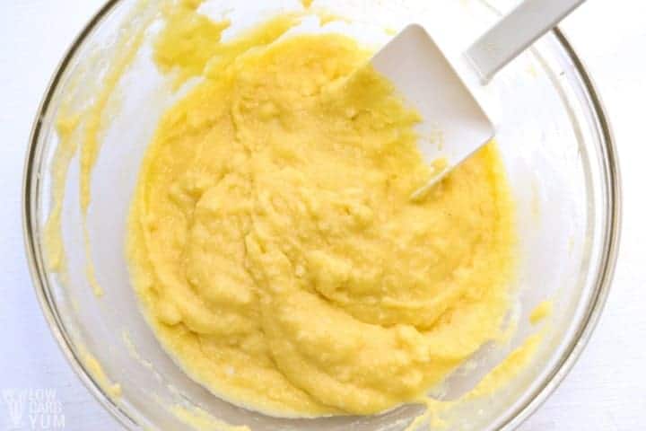 mixing keto bread batter in bowl