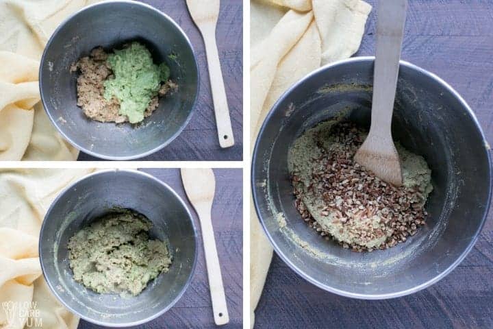 adding mashed avocado and pecans