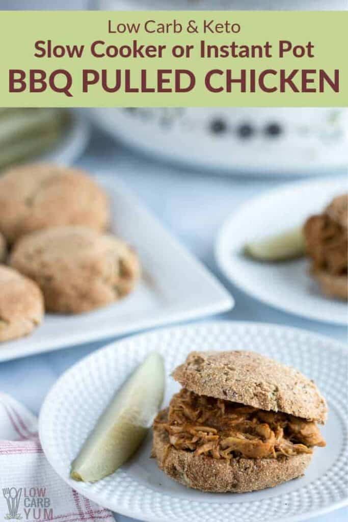 Text Low Carb and Keto Slow Cooker or Instant Pot BBQ Pulled Chicken