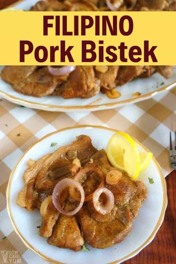 Filipino pork bistek on plate and platter