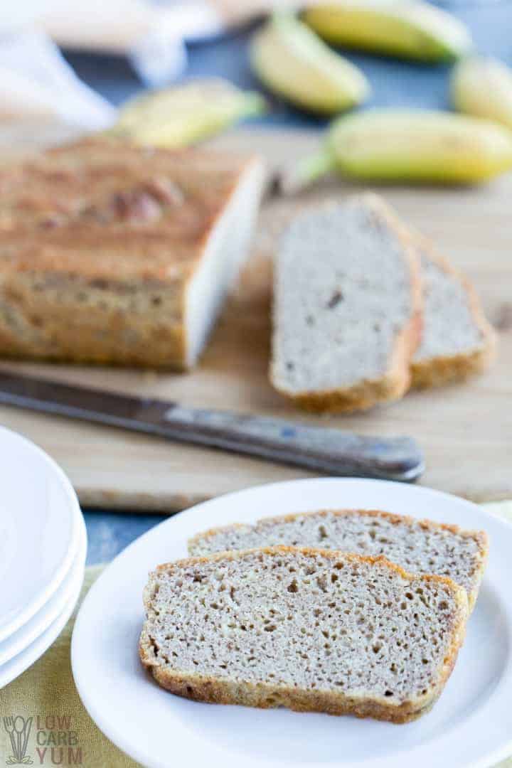 slices of banana bread with baby bananas