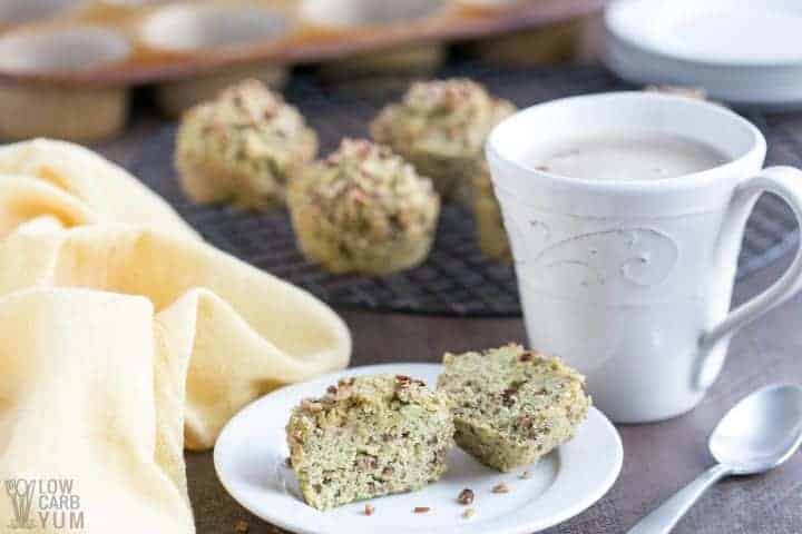 sliced keto banana muffin on plate