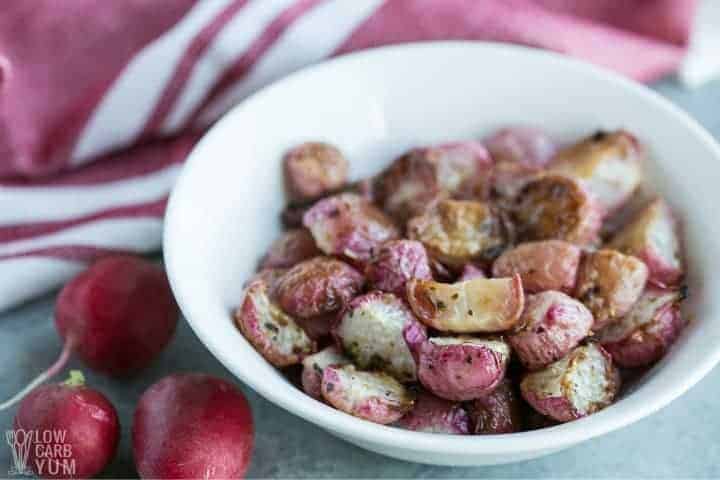 oven roasted radishes in bowl