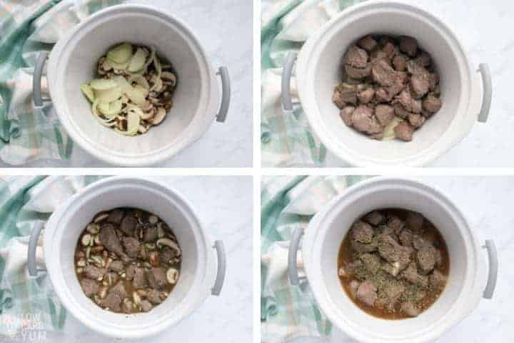 prepping steak in slow cooker