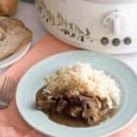 steak tips with cauliflower rice on plate