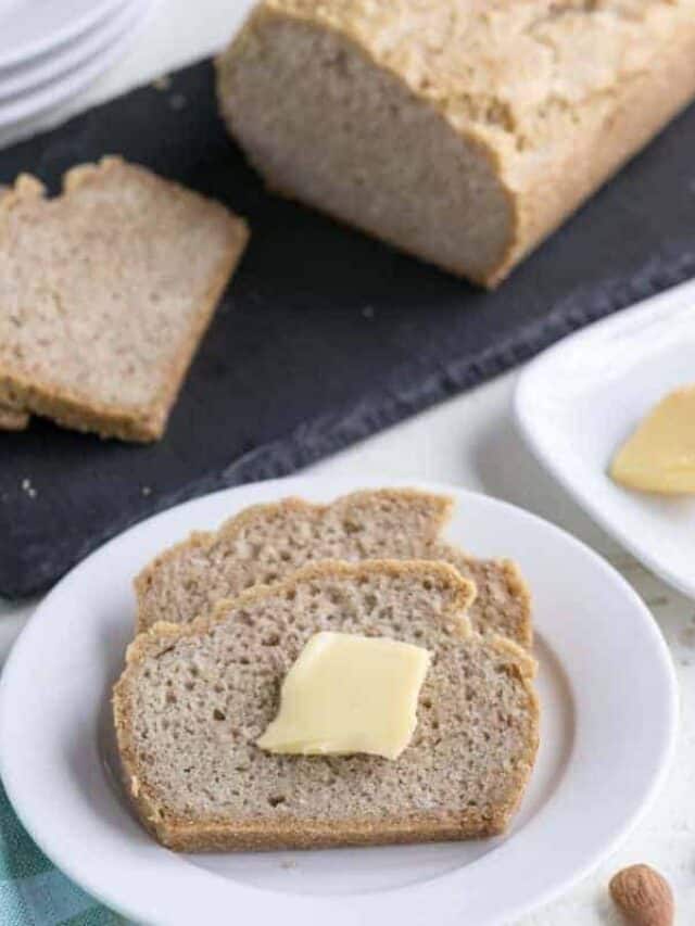 almond flour bread slice with butter on a plate