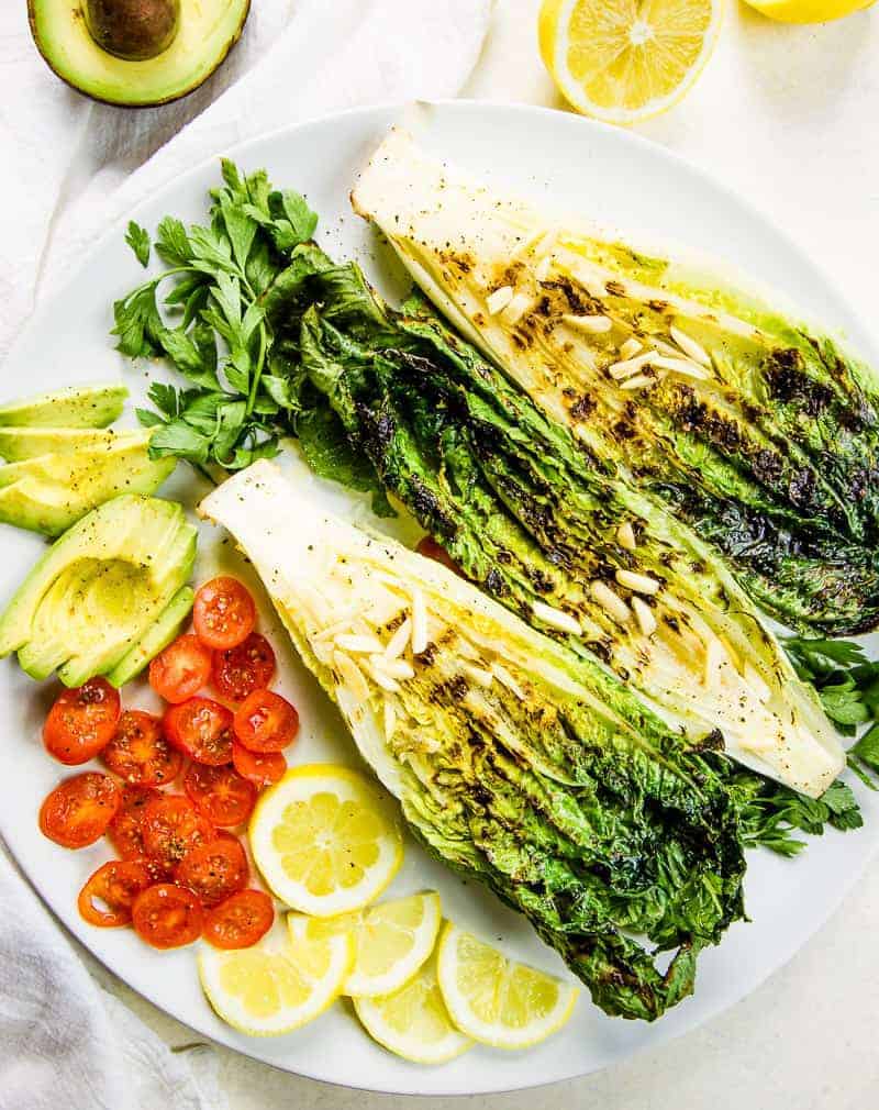 grilled Romaine salad with lemon and avocado low carb side dish