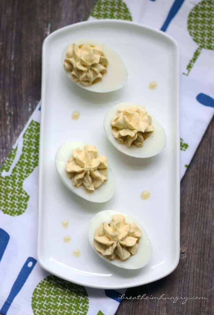 Deviled Eggs on long plate